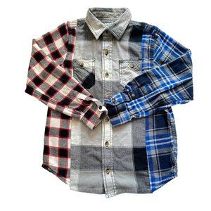 Kids Custom Rebuilt Flannel Shirt OOAK Cotton Plaid 1 Size 8-10 Patchwork BUTCH